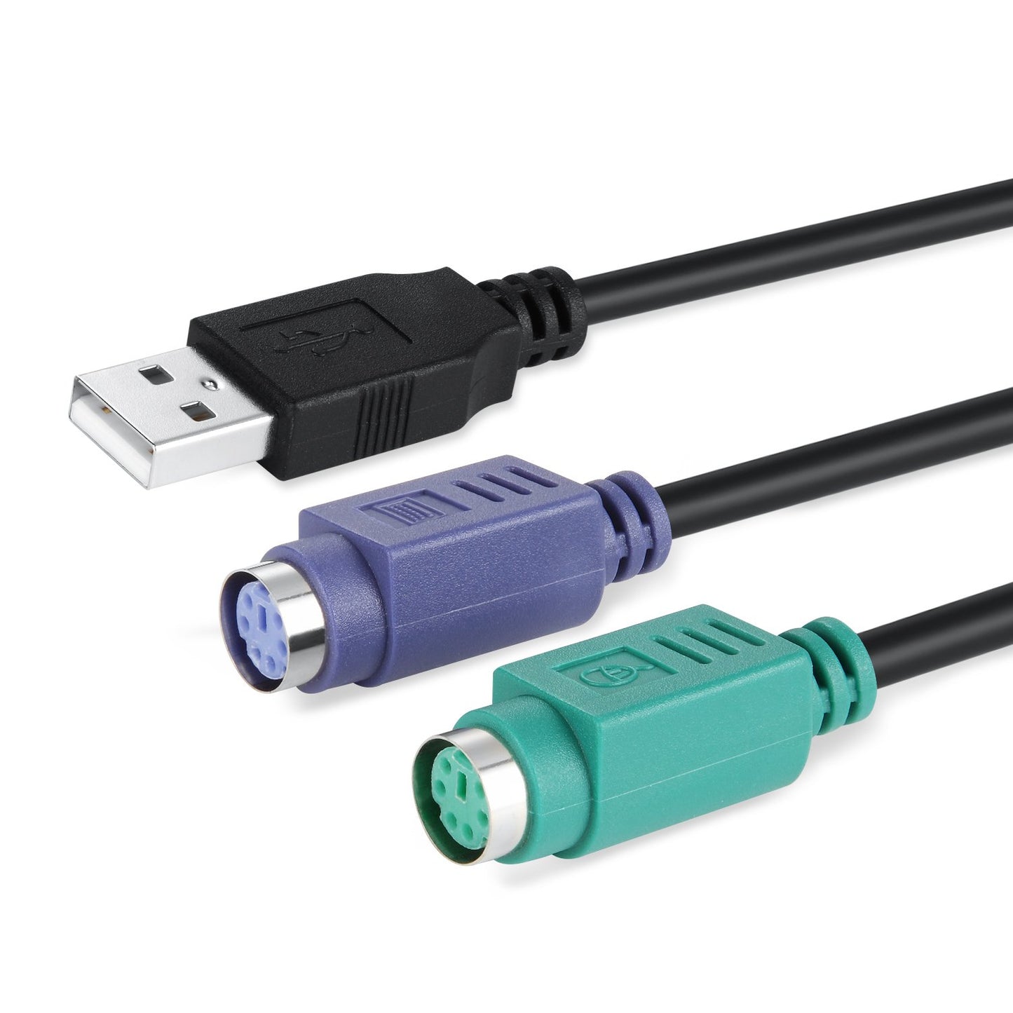 Perixx PERIPRO-401 PS/2-zu-USB-Adapter für Tastatur und Maus – Integrierter USB-Controller – Schwarz