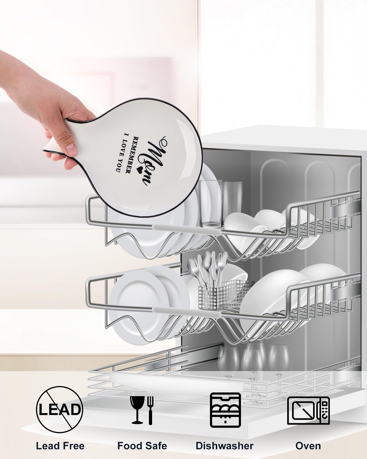 Löffelablage aus Keramik, Kochlöffelhalter für Küchenarbeitsplatte/Herd/Esstisch, modernes Landhausdekor, groß (blau) 