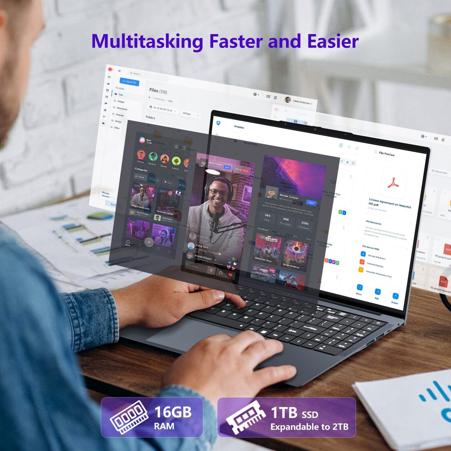 Omnica 2025 Laptop i5, 16-Zoll-Laptop mit bis zu 3,60 GHz, 16 GB RAM, 1 TB SSD, FHD-Display (1920 x 1200), 180°-Öffnungswinkel, Tastatur mit Hintergrundbeleuchtung – ideal für Studenten und Büroangestellte.