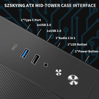 Gaming-PC-Gehäuse mit 9 ARGB-Lüftern, Fernbedienung, USB-C-Anschluss, Unterstützung für 360-mm-Radiatoren (ATX), Front- und Seitenwand aus gehärtetem Glas, hoher Luftdurchsatz (schwarz)