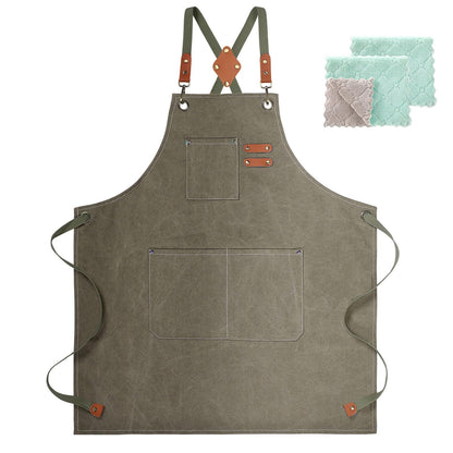 ZOMAO Kochschürze, Baumwoll-Canvas-Schürze mit gekreuztem Rückenteil und Taschen für Damen und Herren, verstellbare Träger und große Taschen, Küchenschürze zum Kochen und Backen 