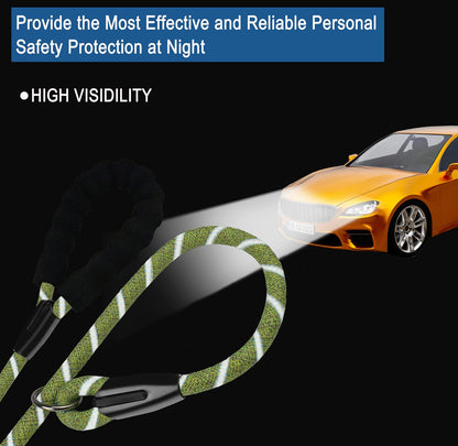 Hundeleine, 1,8 m lange, robuste Hundeleine, strapazierfähige Premium-Qualität, starke Seil-Schlupfleine mit komfortablem, gepolstertem Griff und hochreflektierenden Fäden für kleine, mittlere und große Hunde, (Schwarz) 