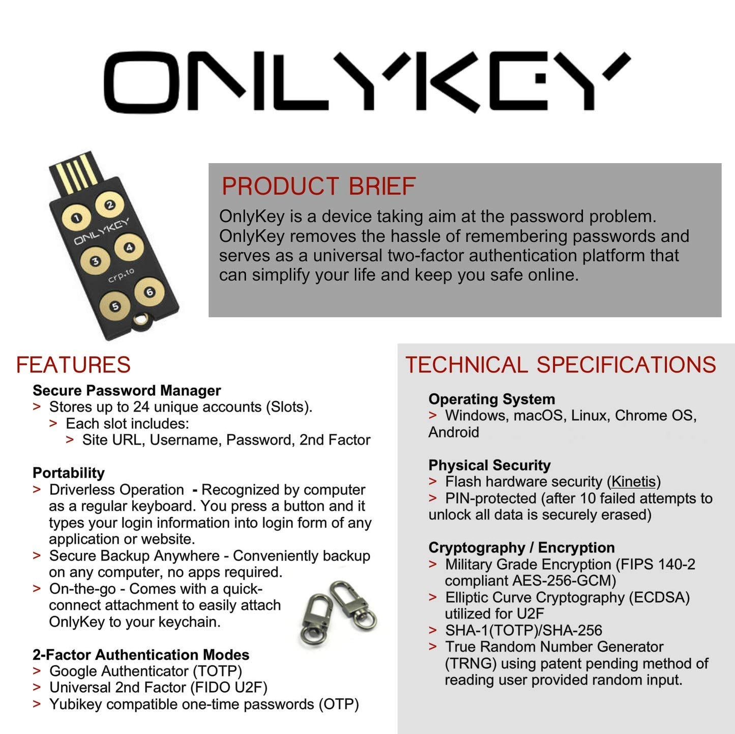 OnlyKey FIDO2/U2F-Sicherheitsschlüssel und Hardware-Passwortmanager | Universelle Zwei-Faktor-Authentifizierung | Tragbare, professionelle Verschlüsselung | PGP/SSH/Yubikey-OTP ​​| Windows/Linux/Mac OS/Android