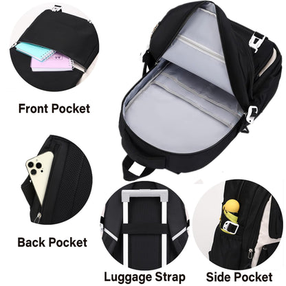 QHRIDS Mädchenrucksack, ästhetischer Laptop-Rucksack, Kawaii-Stil, große Schultasche, Anime-Stil, lässiger Reise-Tagesrucksack, Schwarz