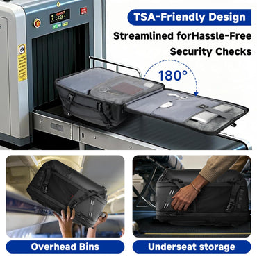 SWICKY Laptop-Reiserucksack (40 l) für Herren, geeignet für 16- und 17-Zoll-Laptops, TSA-konforme Größe für Handgepäck im Flugzeug, ideal für Business, Uni, Arbeit und Büro, große schwarze Computertasche mit Gepäckgurt