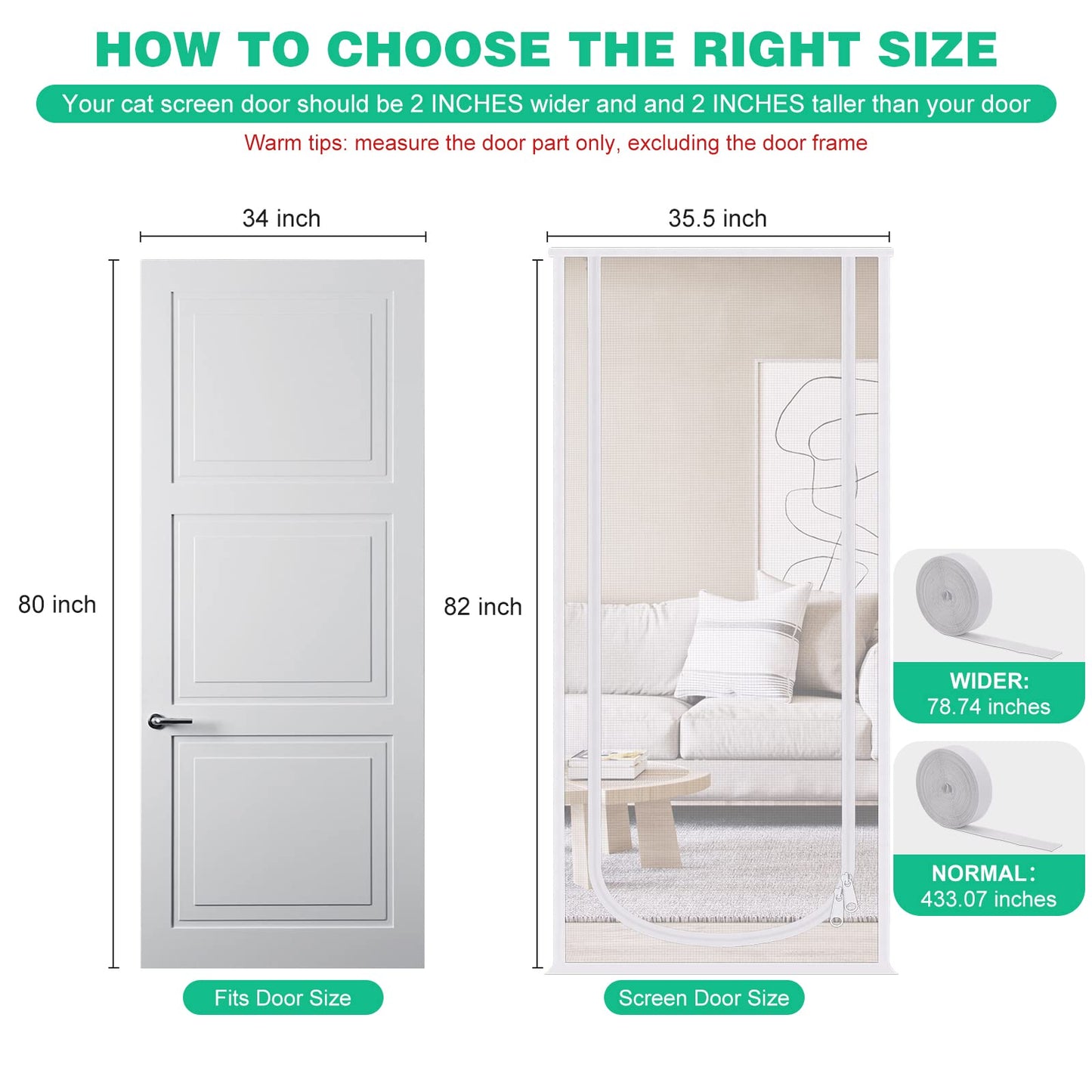 Verstärkte Katzenschutztür, 35,5 x 82 Zoll (ca. 90 x 208 cm), robuste, haustiersichere Tür mit beidseitigem Reißverschluss, verhindert, dass Hunde und Katzen aus dem Haus, Schlafzimmer, Wohnzimmer, Küche oder von der Terrasse entkommen.