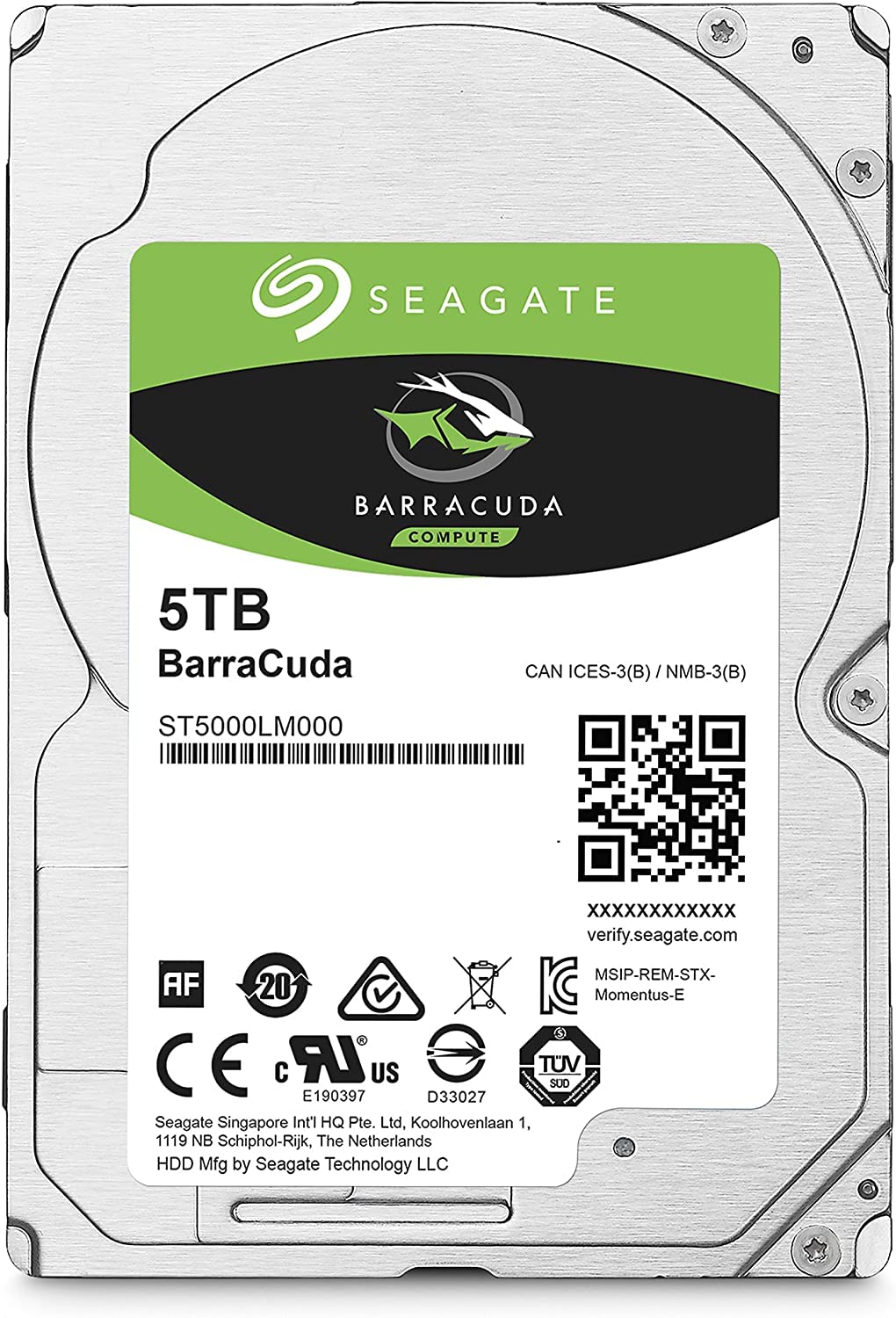 Seagate BarraCuda Interne Festplatte 5 TB SATA 6 Gbit/s 128 MB Cache 2,5 Zoll 15 mm (ST5000LM000) (Generalüberholt)
