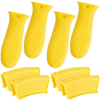 Patelai 8 Pcs Silicone Pot Holders Set Cast Iron Handle Cover Heat Resistant Pot Handle Covers Potholder Non Slip Reusable Pan Sleeve for Frying Pan Kitchen Supplies(Black)