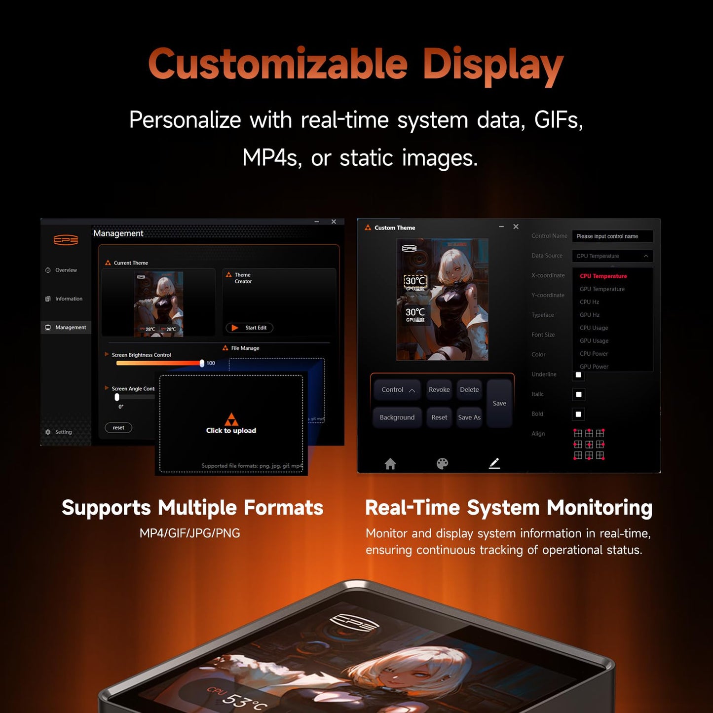 PCCOOLER CPU-Kühler AIO, 3,4-Zoll-IPS-Display, 360-mm-ARGB-Wasserkühlung, Hochleistungs-Modullüfter F7 X120, kompatibel mit AM4/AM5, LGA115X/1200/1700/1851 (CPS DT360 Schwarz)