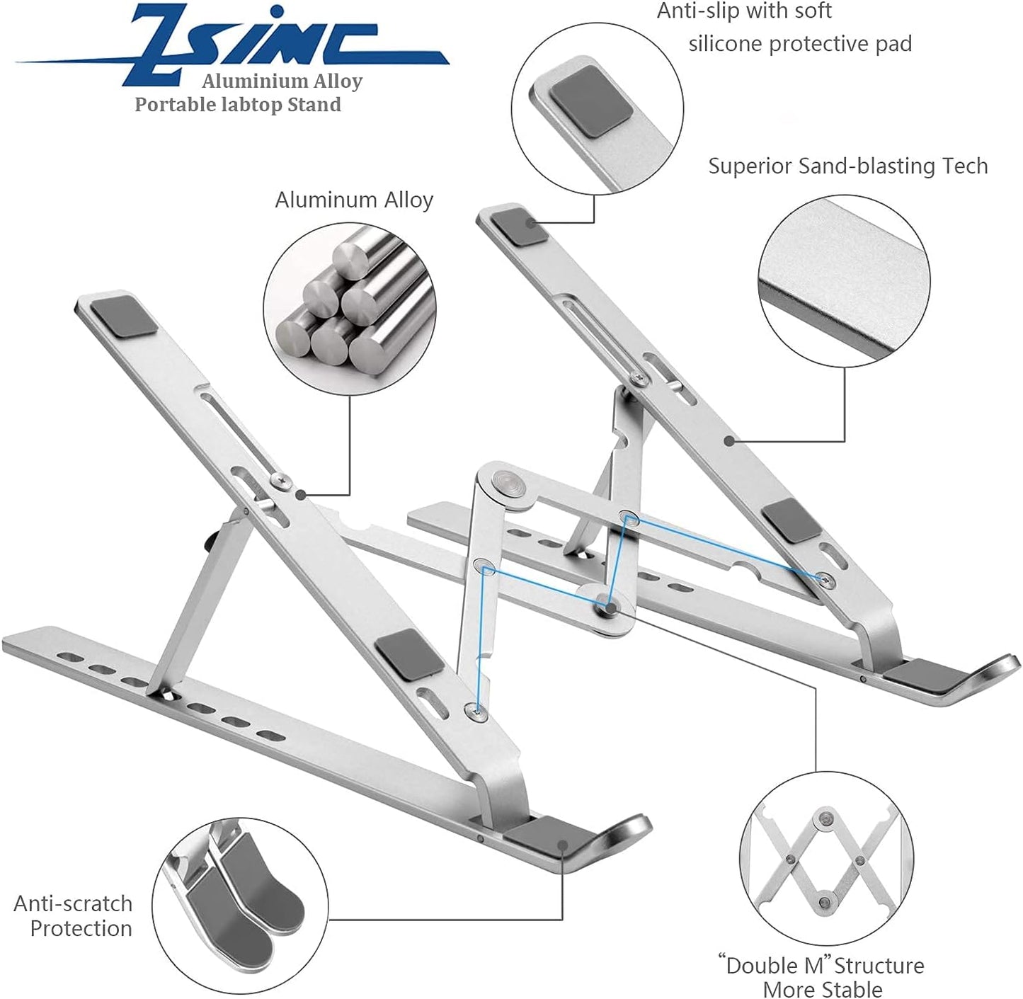 Laptopständer, Laptop-Erhöhung, Computerständer für den Schreibtisch, verstellbarer, faltbarer, tragbarer Desktop-Halter aus Aluminium, kompatibel mit MacBook Air Pro, iPad, Lenovo, 10-15,6" Laptops und Tablets (Silber) 