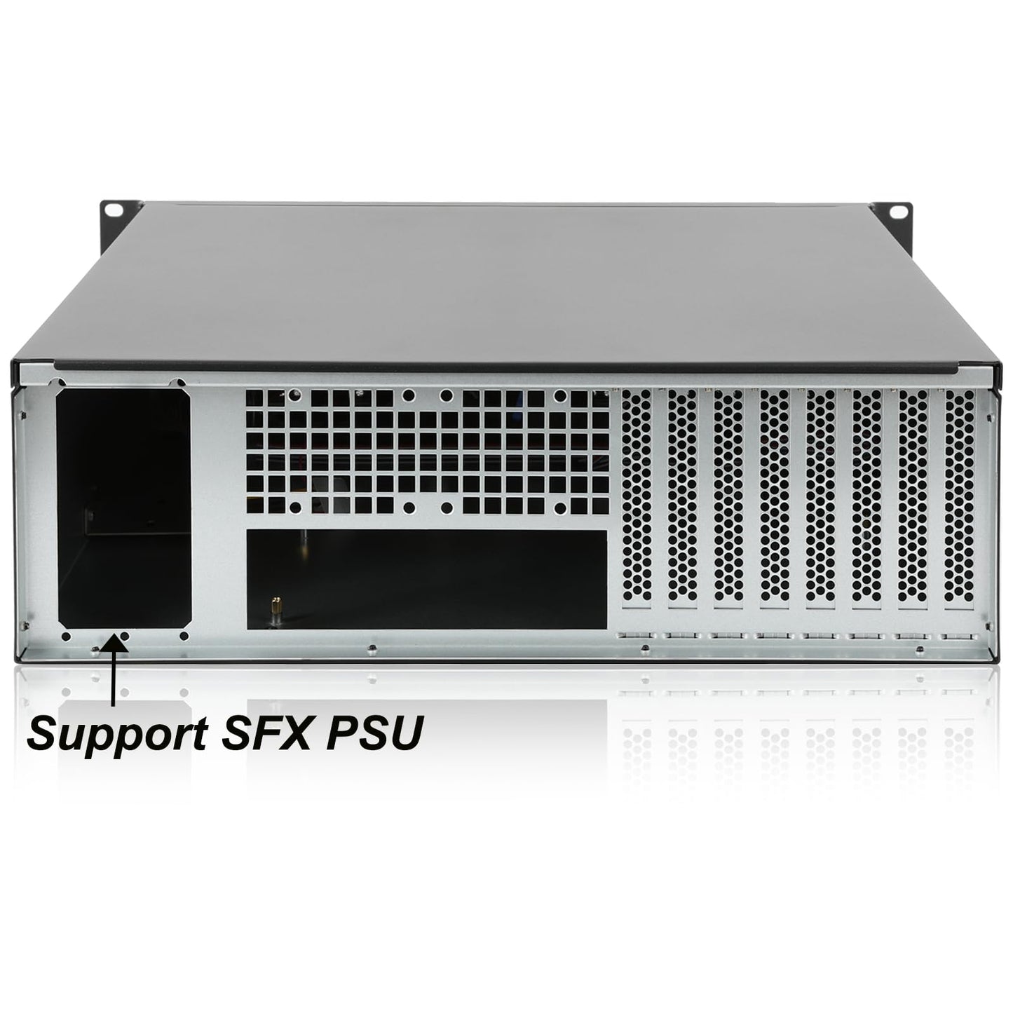 RackChoice 3U Rackmount-Servergehäuse mit Unterstützung für Flüssigkeitskühlung bis zu 360 mm Radiatorhöhe, kompatibel mit SFX-Netzteilen/ATX/MicroATX/Mini-ITX-Mainboards