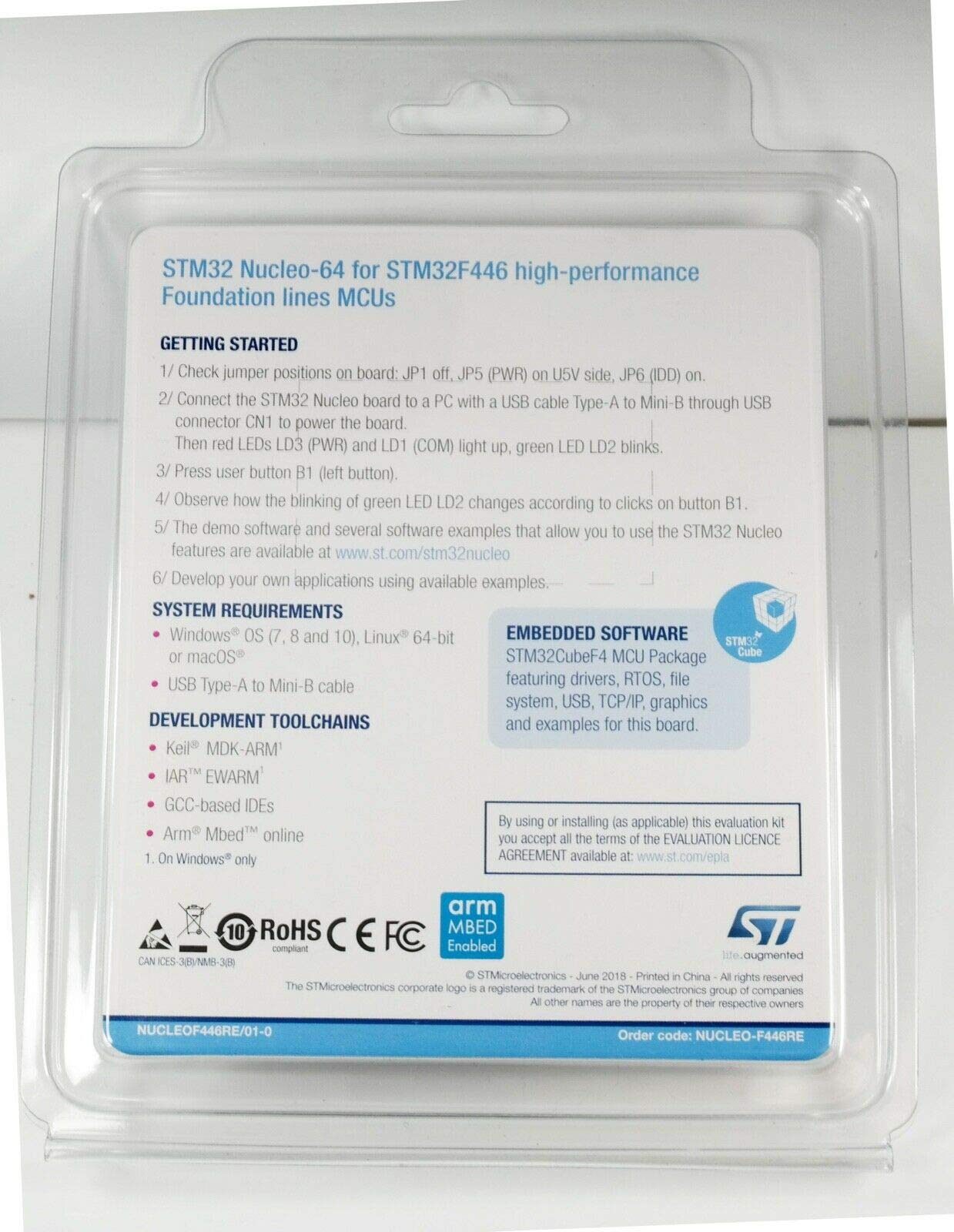 STMicroelectronics NUCLEO-F446RE STM32F446RET6 Mikrocontroller STM32F4 NUCLEO unterstützt Arduino
