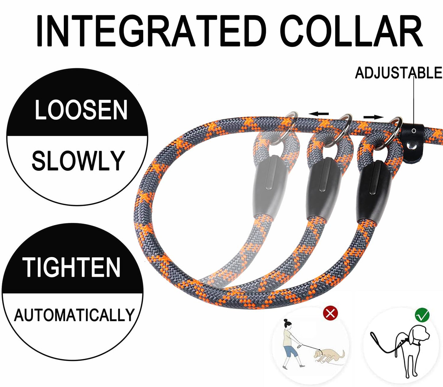 Hundeleine, 1,8 m lange, robuste Hundeleine, strapazierfähige Premium-Qualität, starke Seil-Schlupfleine mit komfortablem, gepolstertem Griff und hochreflektierenden Fäden für kleine, mittlere und große Hunde, (Schwarz) 