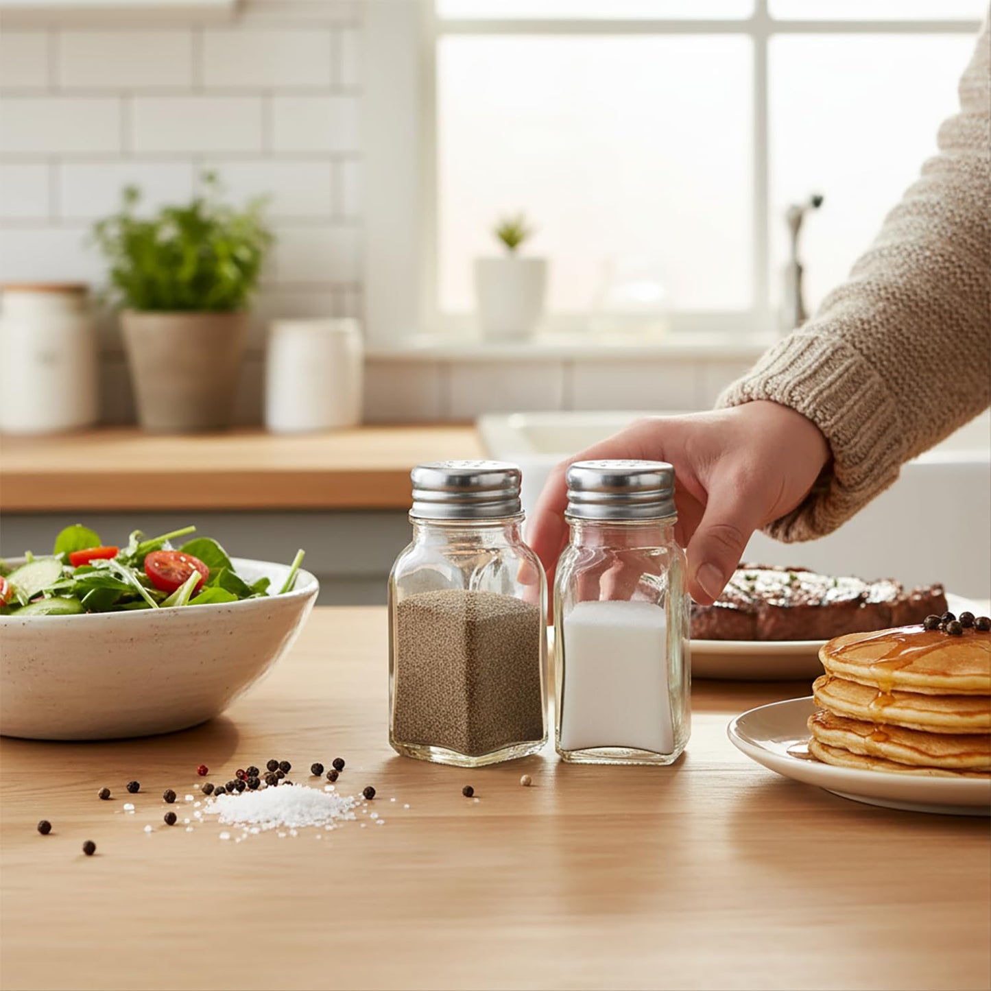 Salz- und Pfefferstreuer-Set aus Klarglas, Küchenhelfer, Kochtisch