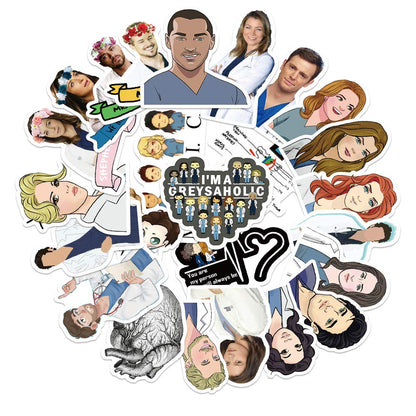 Aufkleber zur TV-Serie Grey's Anatomy – Lustiges 50er-Pack Aufkleber für Wasserflaschen, Thermosflaschen, Autos, Handys, Computer, Laptops – Niedliche, wasserfeste, ästhetische und trendige Aufkleber für Teenager und Mädchen