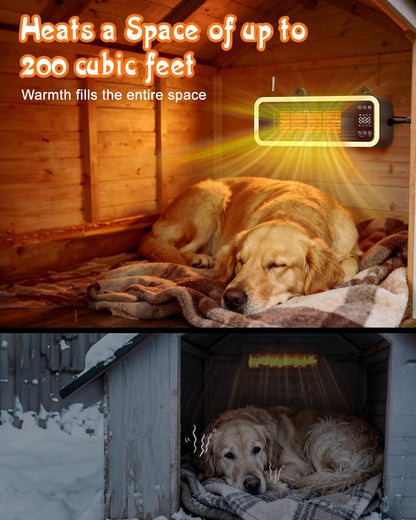 Intelligente WLAN-Hundehüttenheizung mit Thermostat, 1200 W, bissfest, sicher für den Außenbereich, für Zwinger, Eco-Modus und sanftes Licht