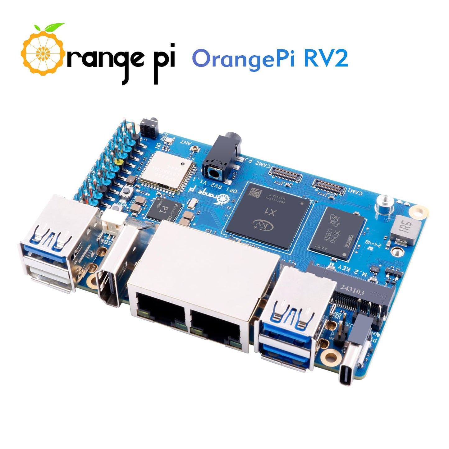 Orange Pi RV2 8GB RAM LPDDR4X RISC V 8 Core 2Tops KI Arithmetik Power Entwicklungsboard, Wi-Fi 5+BT 5 mit BLE-Unterstützung Einplatinencomputer läuft mit Ubuntu24.04 (8GB)