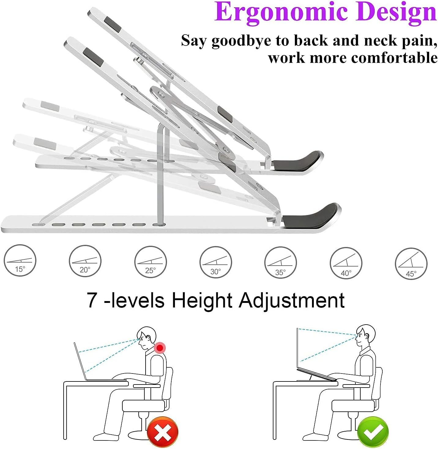 Laptopständer, Laptop-Erhöhung, Computerständer für den Schreibtisch, verstellbarer, faltbarer, tragbarer Desktop-Halter aus Aluminium, kompatibel mit MacBook Air Pro, iPad, Lenovo, 10-15,6" Laptops und Tablets (Silber) 