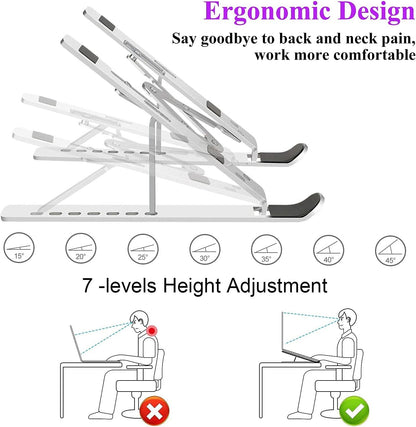 Laptopständer, Laptop-Erhöhung, Computerständer für den Schreibtisch, verstellbarer, faltbarer, tragbarer Desktop-Halter aus Aluminium, kompatibel mit MacBook Air Pro, iPad, Lenovo, 10-15,6" Laptops und Tablets (Silber) 