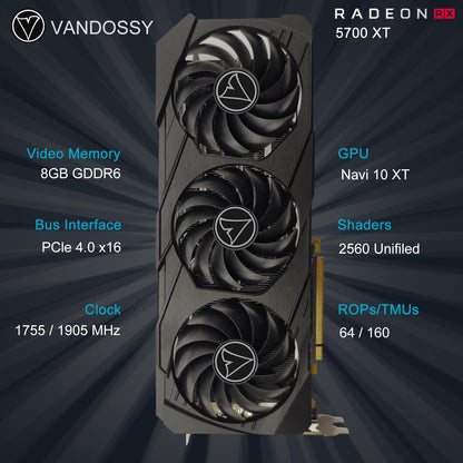 Radeon RX 5700 XT Grafikkarte, 8 GB GDDR6 256-Bit RDNA Architektur 1755/1905 MHz (Basis-/Boost-Takt) DirectX 12 HDMI DP PCIe 4.0 2K PC-Gaming-Grafikkarte für Büroanwendungen (RX 5700 XT - Triple Fan)