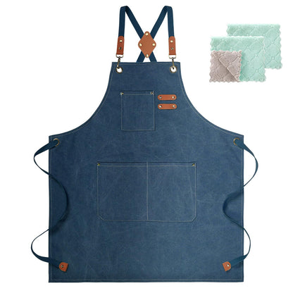 ZOMAO Kochschürze, Baumwoll-Canvas-Schürze mit gekreuztem Rückenteil und Taschen für Damen und Herren, verstellbare Träger und große Taschen, Küchenschürze zum Kochen und Backen 