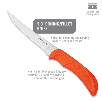 OUTDOOR EDGE 5" Wildausbeinmesser – Feststehende Klinge zum Zerlegen von Wild und Fisch mit rutschfestem, gummiertem TPR-Griff