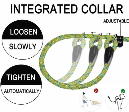 Hundeleine, 1,8 m lange, robuste Hundeleine, strapazierfähige Premium-Qualität, starke Seil-Schlupfleine mit komfortablem, gepolstertem Griff und hochreflektierenden Fäden für kleine, mittlere und große Hunde, (Schwarz) 