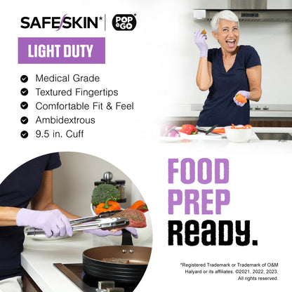 SAFESKIN Nitril-Einweghandschuhe, 50er-Packung, leichte Ausführung, mittlere Größe, puderfrei – für Lebensmittelverarbeitung, Erste Hilfe, Haarfärbemittel, Baby- und Tierpflege – Premium-Untersuchungshandschuhe