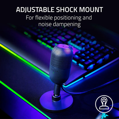 Razer Seiren V3 Mini-USB-Mikrofon: Kondensatormikrofon – Supernierencharakteristik – Stummschaltsensor mit LED-Anzeige – Stoßdämpfer – Ultrakompakt – Kompatibel mit PC, Discord, OBS Studio und XSplit – Schwarz