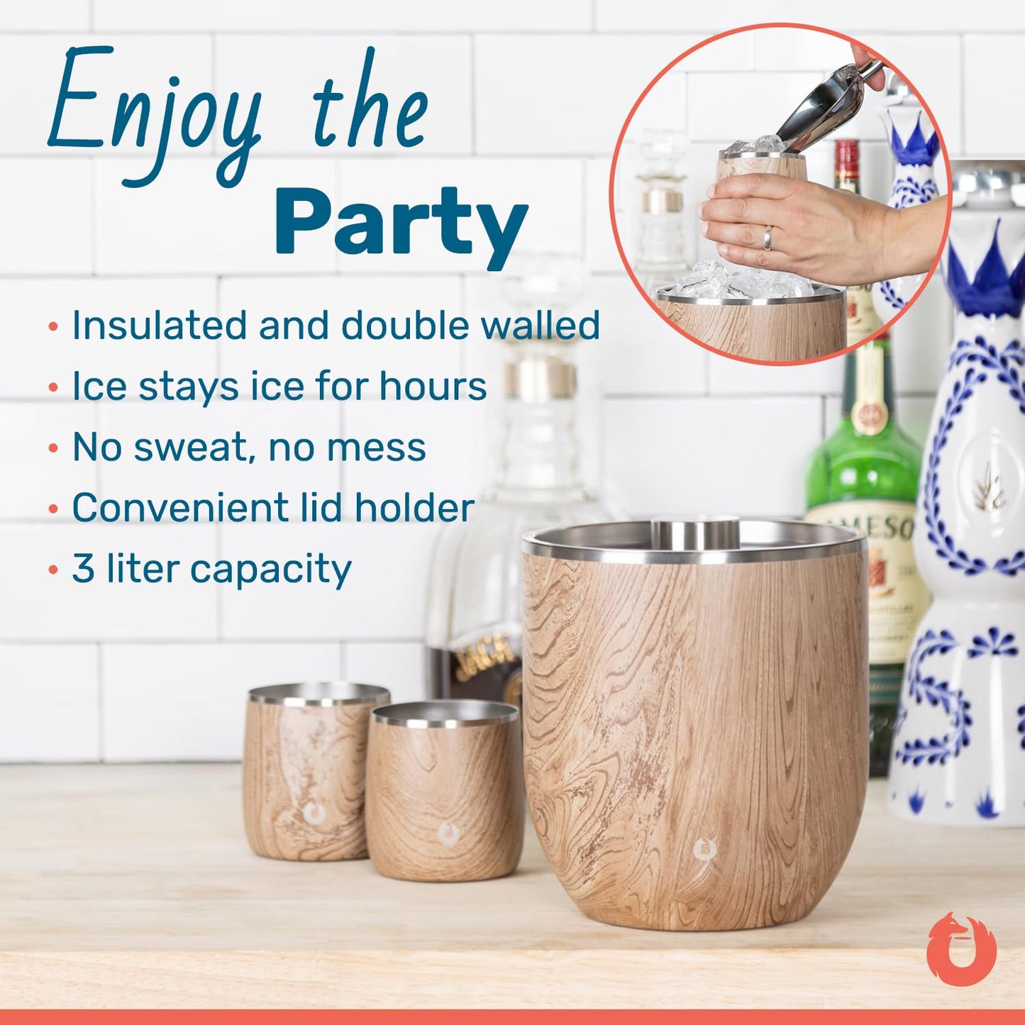 SNOWFOX Plus, Premium-Eiskübel aus vakuumisoliertem Edelstahl mit Deckel/Schaufel, Barzubehör, elegante Eiskübel für Partys, stilvolles Zubehör für die Gartenparty, 3 l, Mattschwarz