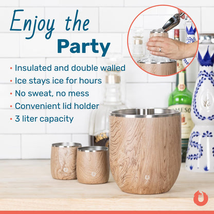 SNOWFOX Plus, Premium-Eiskübel aus vakuumisoliertem Edelstahl mit Deckel/Schaufel, Barzubehör, elegante Eiskübel für Partys, stilvolles Zubehör für die Gartenparty, 3 l, Mattschwarz