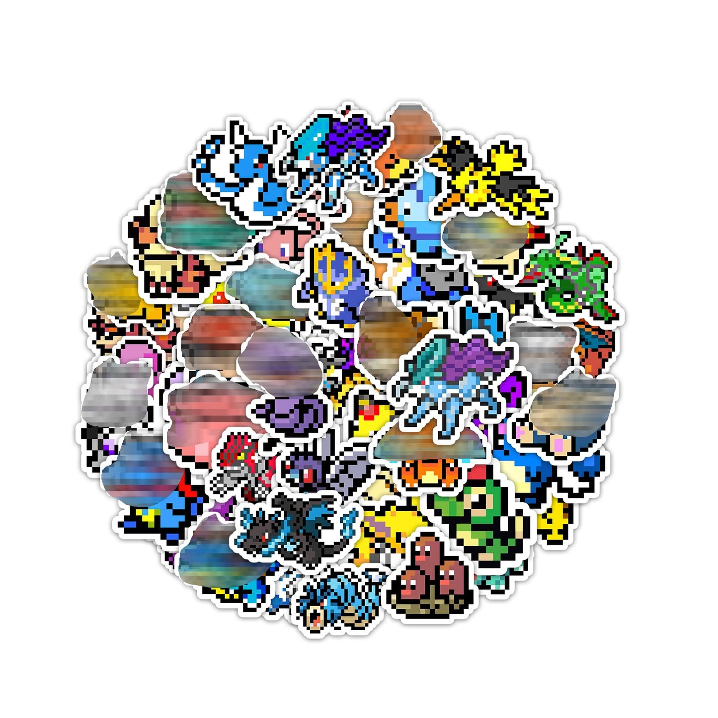 Pounchi Retro Pixel Anime-Sticker (50 Stück, groß) Ästhetische Cartoon-PVC-Sticker, Geschenke für Laptop, Wasserflasche, Skateboard, Partyzubehör, Dekorationen für Teenager