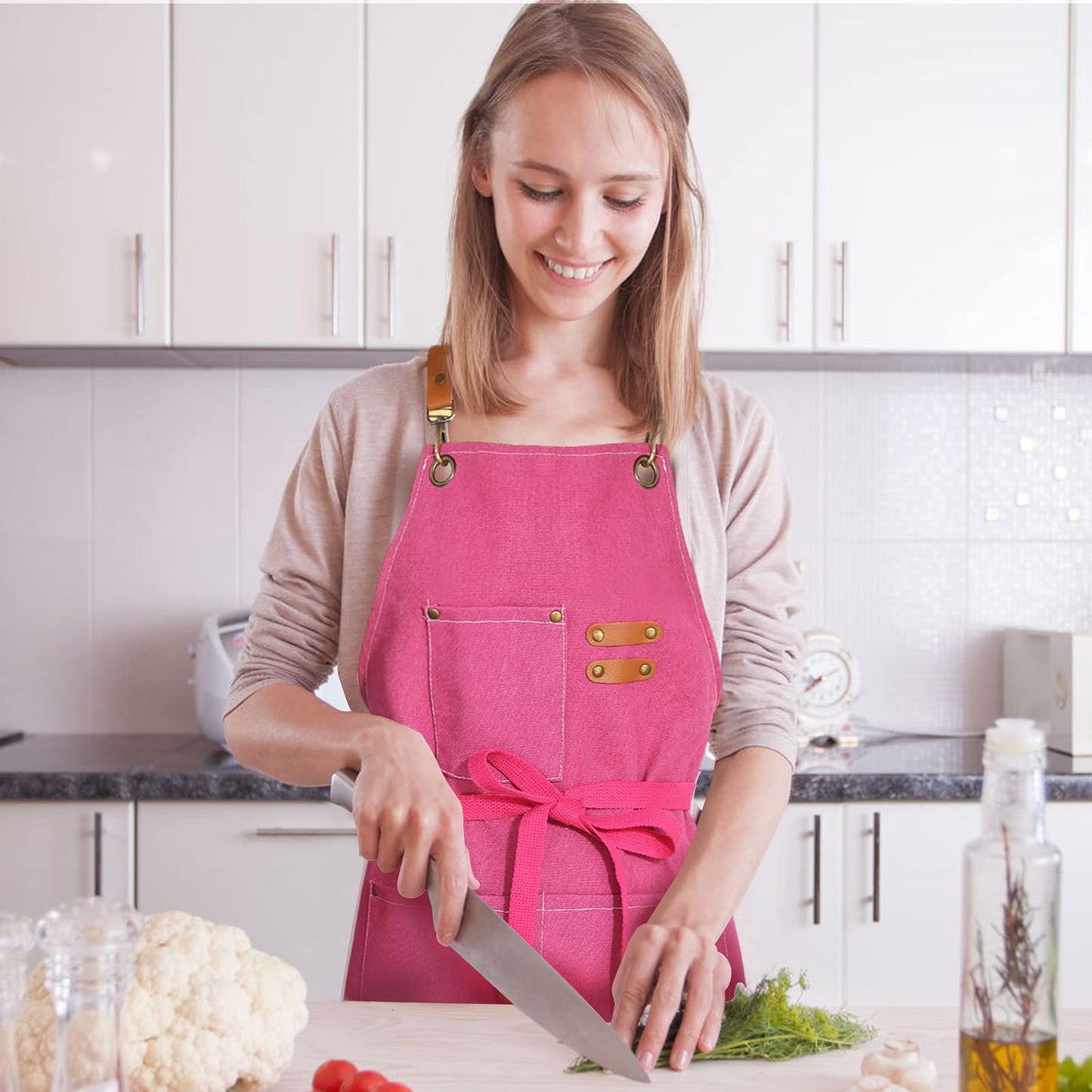 ZOMAO Kochschürze, Baumwoll-Canvas-Schürze mit gekreuztem Rückenteil und Taschen für Damen und Herren, verstellbare Träger und große Taschen, Küchenschürze zum Kochen und Backen 