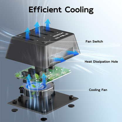 SEINIKAY M.2 Dock mit Lüfter für NVMe SATA SSD, werkzeugloser 4-Bay-NVMe-Kartenleser mit Kontrollleuchte, 10 Gbit/s Geschwindigkeit (keine Klonfunktion)