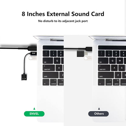 ENVEL USB to 3.5mm Audio Adapter,Aux to USB Stereo Sound Card with Dual TRS 3-Pole 3.5mm Headphone and Microphone Jack for PS4/PS5/PC/Laptop, Built-in Chip Headphone Adapter (Black Pro)