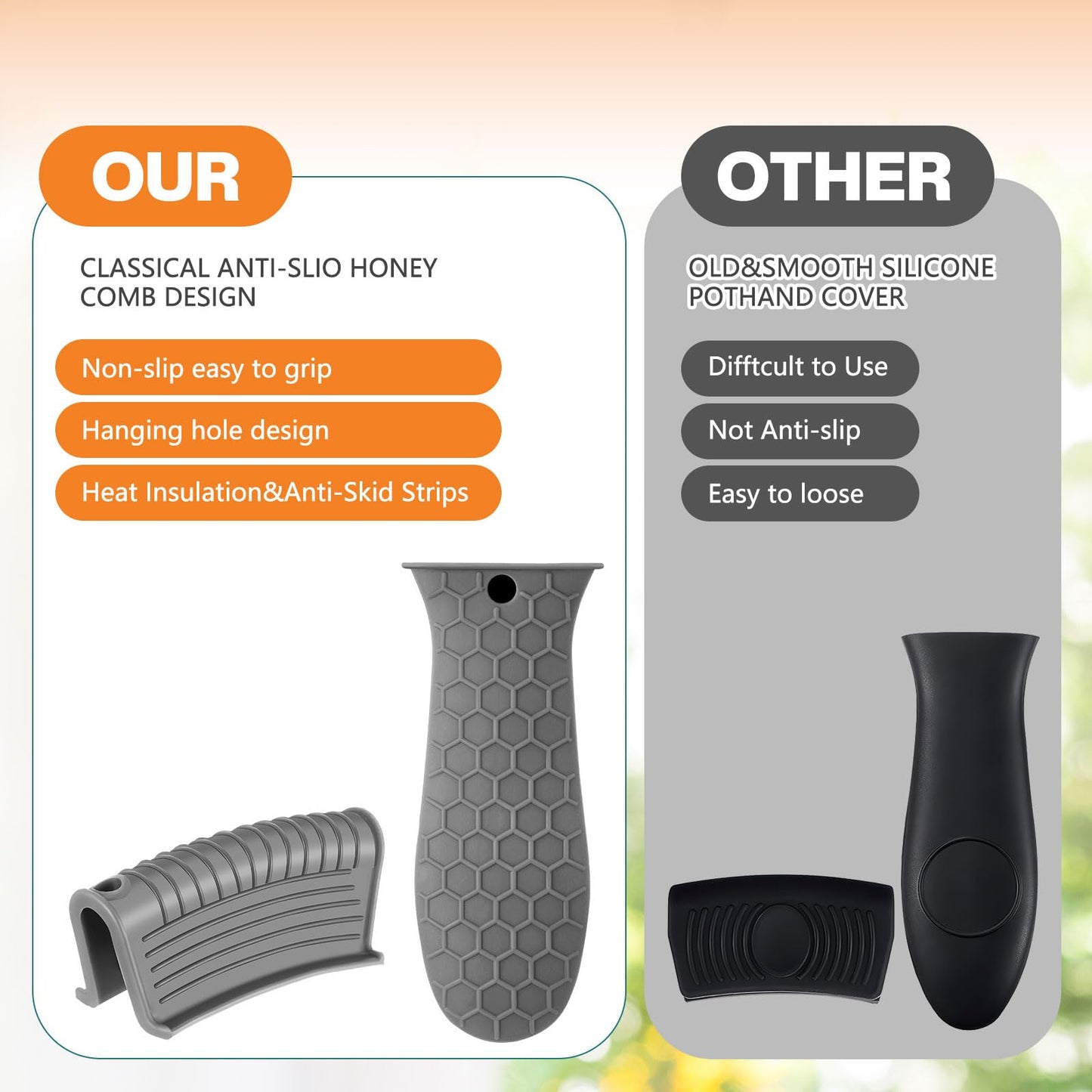 Patelai 8 Pcs Silicone Pot Holders Set Cast Iron Handle Cover Heat Resistant Pot Handle Covers Potholder Non Slip Reusable Pan Sleeve for Frying Pan Kitchen Supplies(Black)