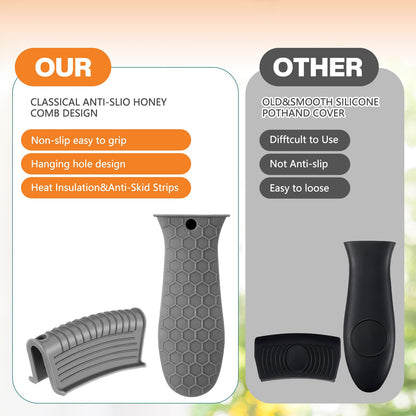 Patelai 8 Pcs Silicone Pot Holders Set Cast Iron Handle Cover Heat Resistant Pot Handle Covers Potholder Non Slip Reusable Pan Sleeve for Frying Pan Kitchen Supplies(Black)