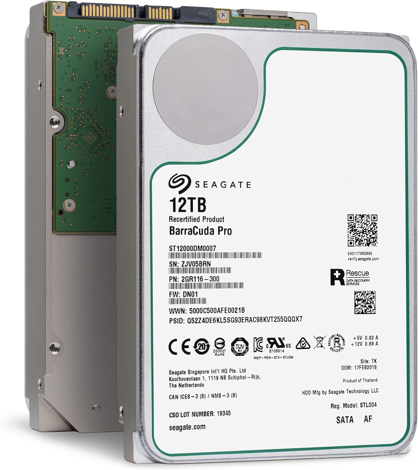 Seagate BarraCuda Pro 12 TB interne Festplatte (HDD) – 3,5 Zoll SATA 6 Gbit/s 7200 U/min 256 MB Cache für Computer, Desktop-PC und Laptop – Frustfreie Verpackung (ST12000DM0007) (Generalüberholt)