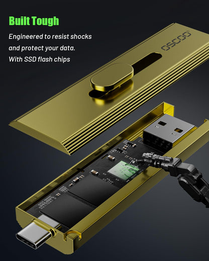 Externe SSD OSCOO 1 TB, bis zu 1000 MB/s, tragbare SSD-Festplatte, USB 3.2 Gen 2 Dual-USB-C- und USB-A-Anschlüsse, Push-Pull-Design, USB-Laufwerk für iPhone 15/16/17, Android, Mac, Laptop, Spielekonsolen und PS5