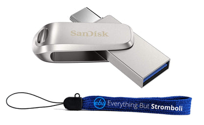 SanDisk 256 GB Ultra Dual Drive Luxe USB 3.1 Typ-C Flash-Laufwerk für Acer Convertible 2-in-1 Laptops Chromebook Spin 713, Aspire 1 (SDDDC4-256G-G46) Gen1 Bundle mit (1) Everything But Stromboli Lanyard