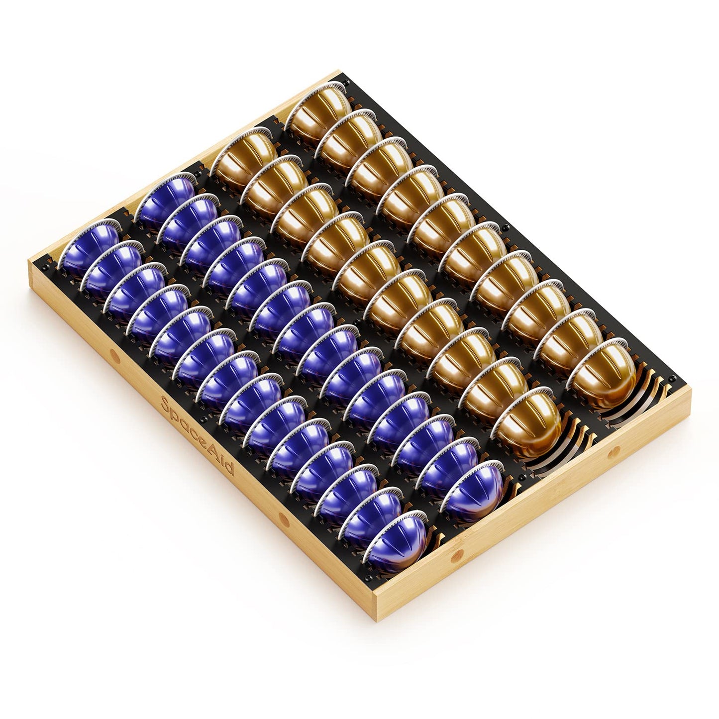 SpaceAid Schubladenorganizer für Nespresso Vertuo Kapseln, Bambus-Halterung und Ablage für Nespresso Vertuo, kompatibel mit 40 großen oder 52 kleinen Vertuoline Kapseln (Schubladeneinsatz)