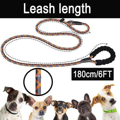 Hundeleine, 1,8 m lange, robuste Hundeleine, strapazierfähige Premium-Qualität, starke Seil-Schlupfleine mit komfortablem, gepolstertem Griff und hochreflektierenden Fäden für kleine, mittlere und große Hunde, (Schwarz) 