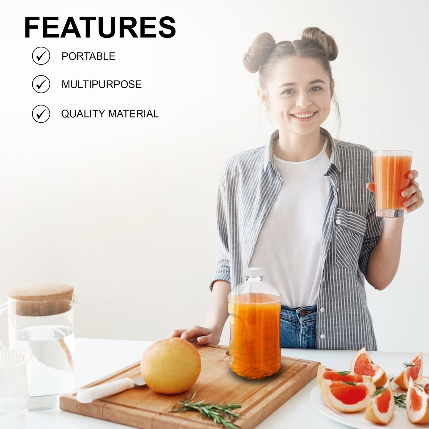 MT Products Saftflaschen aus transparentem PET-Kunststoff, 1,9 Liter (64 oz) – Leerbehälter mit Originalitätsverschluss (4er-Set) – Hergestellt in den USA