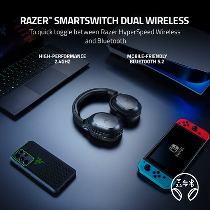 Razer Barracuda X Kabelloses Gaming- und Mobil-Headset (PC, PlayStation, Switch 2, Android, iOS): 2,4-GHz-Funkverbindung + Bluetooth – Leicht – 40-mm-Treiber – Abnehmbares Mikrofon – 50 Stunden Akkulaufzeit – Schwarz