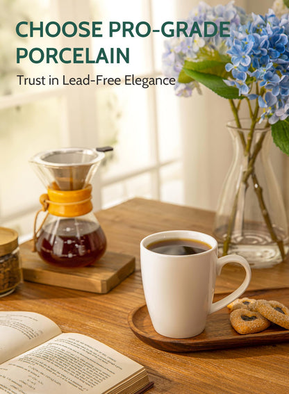 Sweese Porzellan-Kaffeebecher – 473 ml – 6er-Set, Tassen für Latte Macchiato, Tee, Cappuccino, Mokka, Kakao, Weißwein