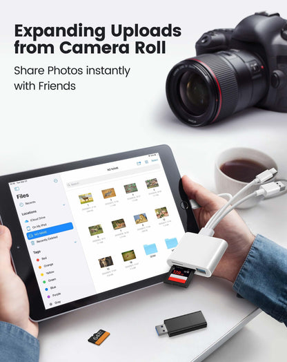 SD Card Reader for iPhone iPad Mac, Lightening & USB-C & USB-A 3 in 1 Memory SD Card Adapter, Support SD/MicroSD/USB OTG, High-Speed Trail Camera Card Viewer,Portable No App Plug & Play