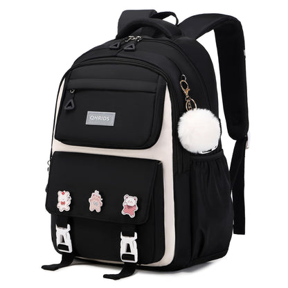 QHRIDS Mädchenrucksack, ästhetischer Laptop-Rucksack, Kawaii-Stil, große Schultasche, Anime-Stil, lässiger Reise-Tagesrucksack, Schwarz