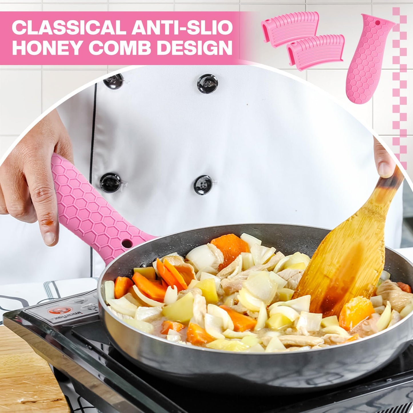 Patelai 8 Pcs Silicone Pot Holders Set Cast Iron Handle Cover Heat Resistant Pot Handle Covers Potholder Non Slip Reusable Pan Sleeve for Frying Pan Kitchen Supplies(Black)