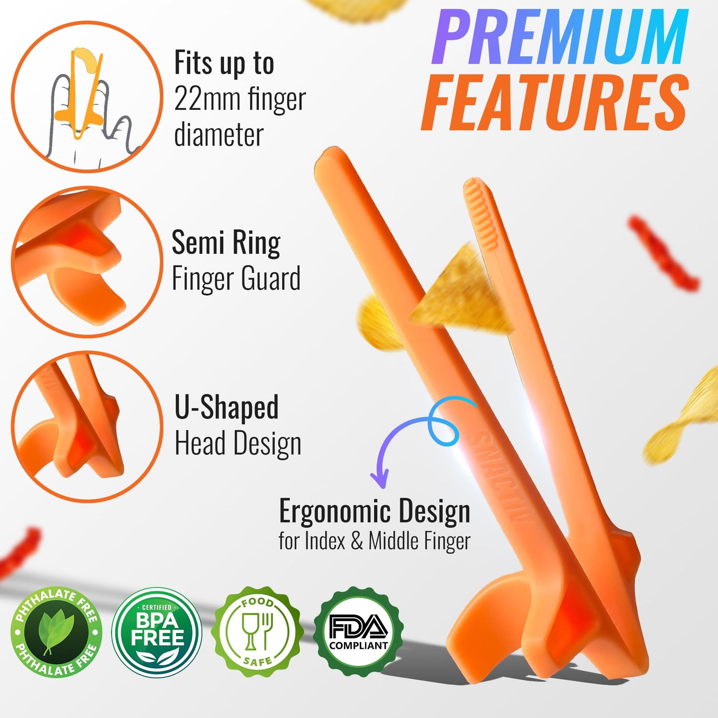 SNACTIV LITE Finger-Essstäbchen für Gamer, 4er-Set in Neon – bekannt aus der TV-Show „Shark Tank“! Das offizielle Snack-Tool der Zukunft – Snacks und Chips einfach genießen – die innovative Lösung für Gaming-Snacks.