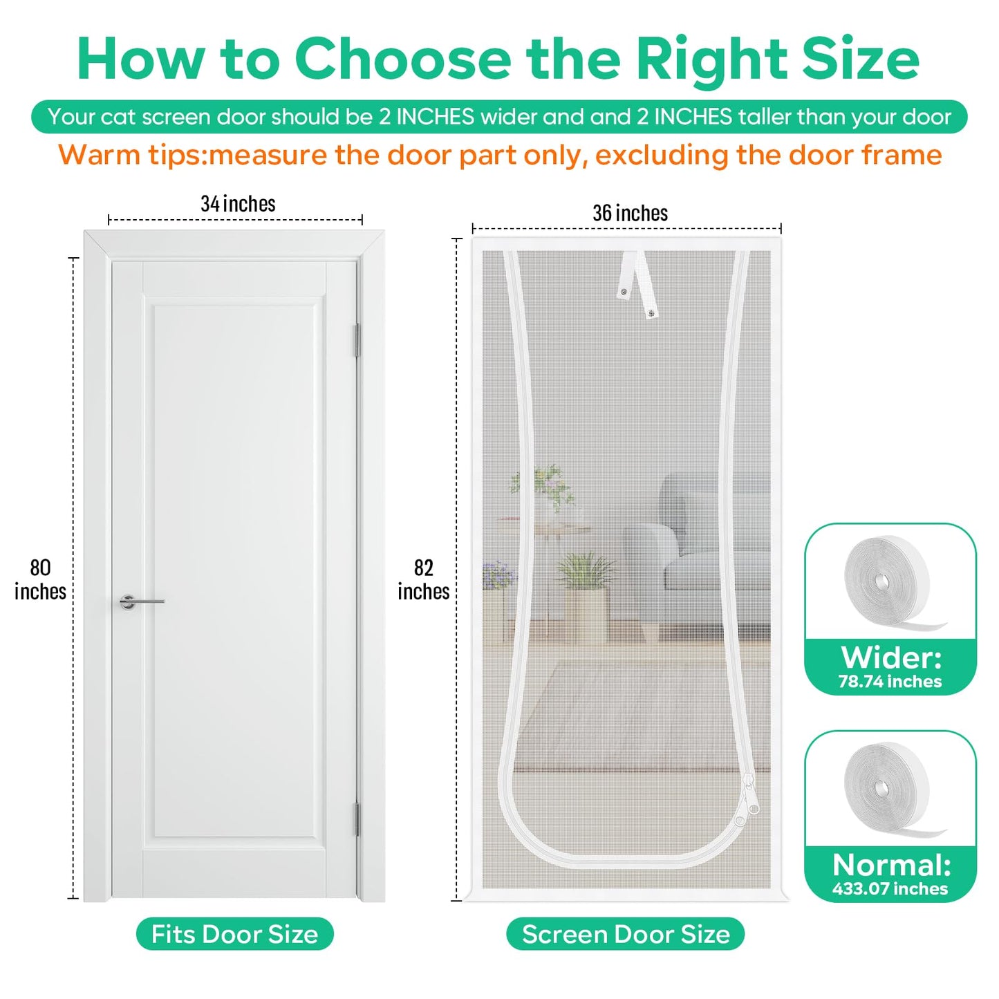 Verstärkte Katzenschutztür, 35,5 x 82 Zoll (ca. 90 x 208 cm), robuste, haustiersichere Tür mit beidseitigem Reißverschluss, verhindert, dass Hunde und Katzen aus dem Haus, Schlafzimmer, Wohnzimmer, Küche oder von der Terrasse entkommen. 